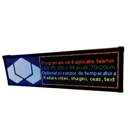 67x20 CM Display programabil app 256x64 pixeli LED p2, Afisaj reclama firma luminoasa
