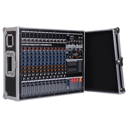 Mixer audio amplificat 2 x 1000W + case cutie transport, 16 efecte DSP, Consola DJ activa