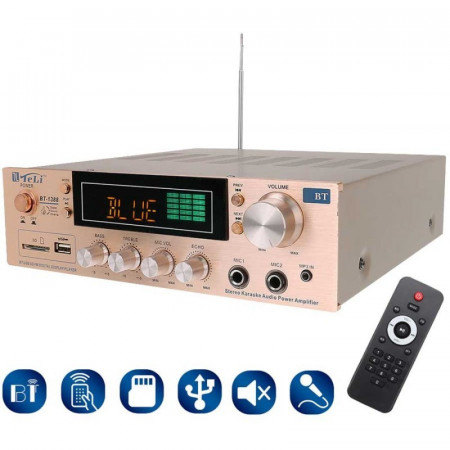 Amplificator audio 160W, Boxe pasive BT-1388, Bluetooth USB, Statie amplificare Difuzor