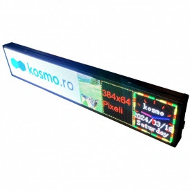 100x20 CM Ecran panou publicitar LED programabil aplicatie, Reclama Luminoasa Video Logo (384x64 pixeli LED P2 RGB FullColor)