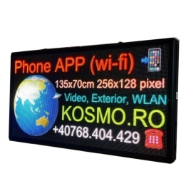 135x70 CM Display LED P5 programabil aplicatie telefon, Firma luminoasa exterior 256x128 pixeli