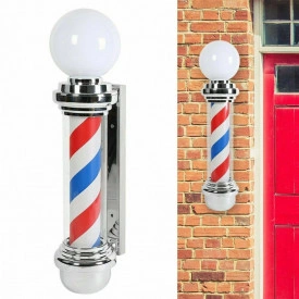 Barberpole clasic 100x15cm, Rotativ, Reclama firma luminoasa exterior Barbershop, Semn Frizerie, Bec LED - Img 5