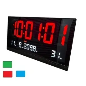 Ceas sala electronic LED afisaj digital 50x25 cm, Calendar, Temperatura, Secundar, Ziua saptamanii, Albastru / Verde / Rosu, Perete