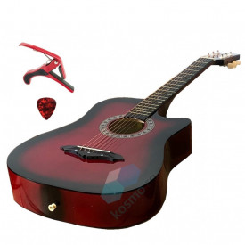 Chitara acustica 4/4 38" 97cm, 6 corzi metalice + Capodastru + Pana, Varianta pt incepatori/adolescenti/copii - Img 1