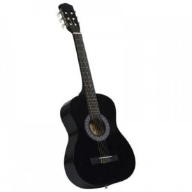 Chitara acustica + Husa transport + Pana + Rezerva, 6 corzi pentru amatori si incepatori, Culoare neagra, 4/4 38" - Img 2