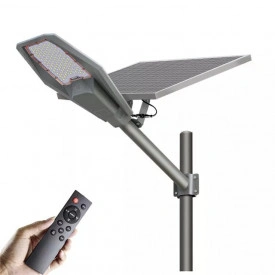 Lampa stradala cu senzor lumina 200W/300W/400W, Cu panou fotovoltaic, brat stalp, telecomanda