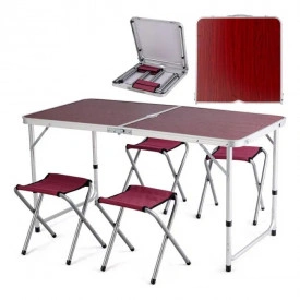 Masa pliabila tip geanta cu 4 scaune camping 120x60cm, inaltime reglabila 55-70cm, terasa gradina picnic