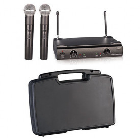Set 2 Microfoane wireless SM58, Receiver UHF + Geanta, Microfon vocal fara fir, Buton On/Off, Mute - Img 1