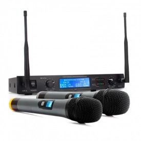 Set Microfoane fara fir wireless cu display WG-4000, Receiver UHF, Raza 100m