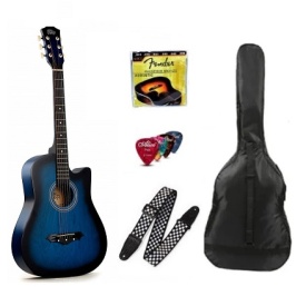 Chitara acustica cutaway 38" 97CM + 6 corzi metalice + Husa + Curea si 4x Pana, Adolescent incepator