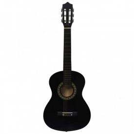 Chitara acustica + Husa transport + Pana + Rezerva, 6 corzi pentru amatori si incepatori, Culoare neagra, 4/4 38" - Img 3