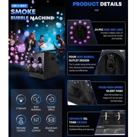 Masina dubla evenimente 3 in 1 fum usor + suflat baloane sapun + Lumini DMX LED RGB, Aparat efecte club 900W - Img 5