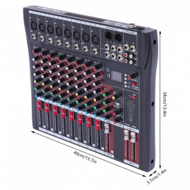 Mixer profesional pasiv audio 8 canale neamplificat, Consola DJ Club Bluetooth USB, Phantom 48V - Img 6