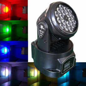 Moving head 18x3W LED WASH, Efecte lumini club petrecere, Rotativ, Automat, Dmx/Microfon - Img 1