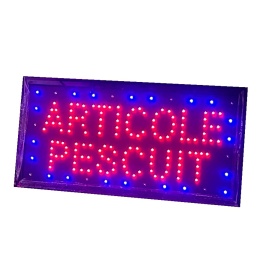 Panou publicitar luminos cu becuri LED = ARTICOLE PESCUIT =, Semn firma vitrina 50 X 25 CM