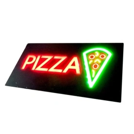 Semn luminos panou LED = PIZZA =, Firma luminoasa reclama geam 45 X 25 CM