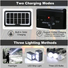 Sistem Panou Solar cu Acumulator + 3 x Becuri LED + 2 x Lanterne, CL-15 - Img 3