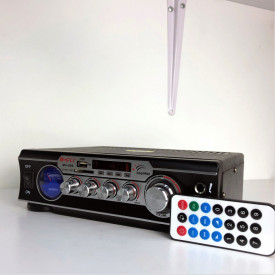 Statie Karaoke cu USB - Amplificator Boxe pasive, Difuzoare Stereo, 2 microfon 6.3mm, VU meter - Img 5