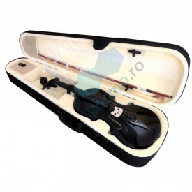 Vioara acustica neagra 4/4 incepator + 4 corzi metalice rezerva + Arcus + Toc + Sacaz - Img 6