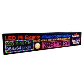 200x40 CM Reclama firma luminoasa LED programabila aplicatie telefon (redare video/foto/logo) 384x64 pixeli P5 RGB - Img 1