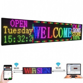 300x55 CM (288x48 pixeli LED p10 RGB FullColor), Firma programabila LED multicolor, Carcasa aluminiu exterior, Reclama luminoasa wireless - Img 2