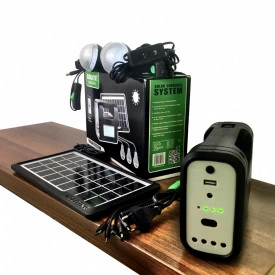 Kit solar GD8017, 3 becuri LED cu intrerupator, Lanterna PowerBank, Panou fotovoltaic