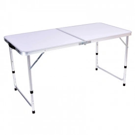 Masa aluminiu dubla pliabila pentru camping picnic 120x60cm, inaltime reglabila 55-62-70cm, Geanta