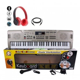 Orga electronica copii + Microfon karaoke + Casti Bluetooth, USB, 61 clape, 10 tonuri/ritmuri