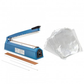 PFS-400 Sigilator termic Impulse Sealer + 3 Rezerve + 100 pungi 40x30cm, Aparat sigilat lipit pungi plastic 40cm, Sudeza polietilena - Img 1