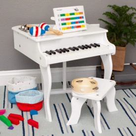 Pian in miniatura cu 30 de clape pentru exersat si invatat, Claviatura copii 3 - 7 ani tip xilofon, Scaun, MDF + ABS - Img 5