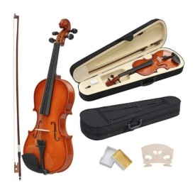 Vioara acustica 4 Corzi Metalice + Geanta + Arcus, Exersat incepator, 1/4 - 1/2 - 3/4 - 4/4