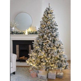 Brad craciun superb 210CM decorat cu instalatie becuri LED, alb-verzui (efect zapada)