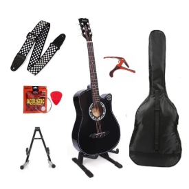 Chitara acustica incepatori 4/4 38", Set cu Stativ + Husa + Curea + Capodastru + Corzi rezerva + Pana