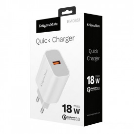 Incarcator priza 220V 18W Kruger&Matz Quick Charger + Cablu cu LED Tellur, Textil Coat (Lightning, USB-C, MicroUSB) - Img 3