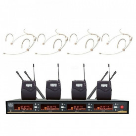 Kit 4 x microfon tip headset, Lavaliera wireless + Microfon, Receiver UHF Profesional