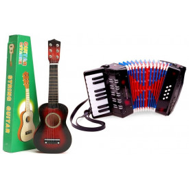 Mini acordeon + Chitara Ukulele 6 corzi, Pentru incepatori, copii 3-7 ani, exersat, initiere - Img 1
