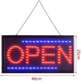 = OPEN = Panou luminos LED magazin bar restaurant, Semn afisaj text cu becuri, dinamic