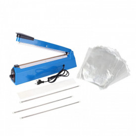PFS-300 Impulse sealer + 3 banda rezerva + 100 pungi 30x20cm, Aparat sigilat pungi plastic 30cm, Sigilator termic, Sudeza polietilena lipit sigilat ambalat - Img 1
