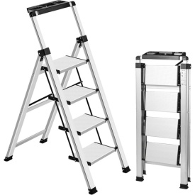 Scara aluminiu 4 trepte mari late 25 X 35 CM, Ladder 4 step capacitate max. 100 kg pliabila, casa debara gradina