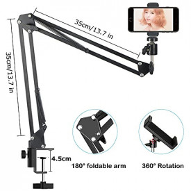 Stativ brat extensibil 70 CM tableta/telefon/smartphone, Menghina, Suport suspensie flexibil articulat pivotant pliabil birou/masa/blat, Reglabil - Img 4