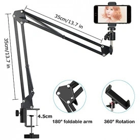 Stativ brat extensibil 70 CM tableta/telefon/smartphone, Menghina, Suport suspensie flexibil articulat pivotant pliabil birou/masa/blat, Reglabil - Img 4