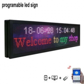 200x40 CM Firma reclama luminoasa LED fata + verso, Dublu Afisaj LED color programabil aplicatie (192x32 pixeli P10 RGB) - Img 2