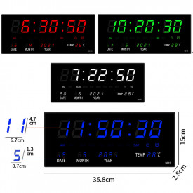 Ceas digital LED 36x15cm Albastru / Verde, Calendar, Temperatura, Secundar - Img 6