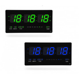 Ceas LED afisaj digital 46x22cm Verde / Albastru, Calendar, Temperatura, Secundar, 4622