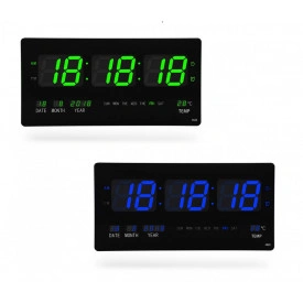 Ceas LED afisaj digital 46x22cm Verde / Albastru, Calendar, Temperatura, Secundar, 4622