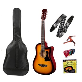 Chitara acustica 38" 97x32cm, Amatori si copii, Husa+Curea+Corzi+Pene+Capodastru