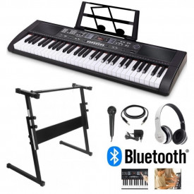 Orga electronica MQ-607 Bluetooth + Cadru metalic + Casti wireless + Microfon, Pian 61 clape, USB, 200 Timbre/Ritmuri - Img 1