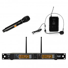 Set Microfon Wireless + Lavaliera Headset/Clema haina, Receiver cu display LCD, WVNGR WG-8833 - Img 1