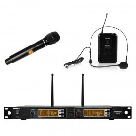 Set Microfon Wireless + Lavaliera Headset/Clema haina, Receiver cu display LCD, WVNGR WG-8833