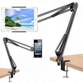 Stativ brat extensibil 70 CM tableta/telefon/smartphone, Menghina, Suport suspensie flexibil articulat pivotant pliabil birou/masa/blat, Reglabil - Img 3